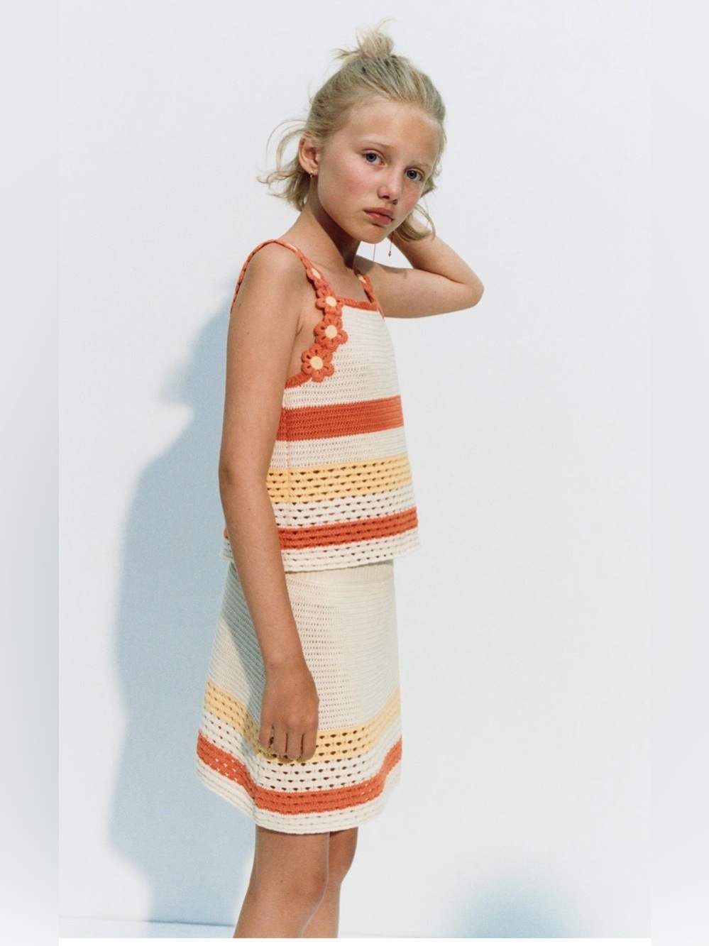 Zara Cream Crochet Kids Knit Skirt 13-14 Yrs Nwt